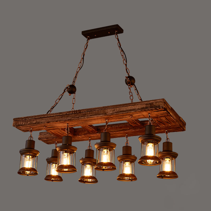 Nautical Style Lantern Chandelier Lamp Wooden Ceiling Pendant Light for Restaurant Wood Trellis Clearhalo 'Carpenter Chandeliers' 'Ceiling Lights' 'Chandeliers' 'Industrial Chandeliers' 'Industrial' 'Middle Century Chandeliers' 'Modern' 'Tiffany' Lighting' 2461865