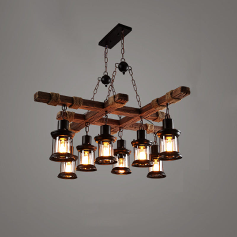 Nautical Style Lantern Chandelier Lamp Wooden Ceiling Pendant Light for Restaurant Wood Rhombus Clearhalo 'Carpenter Chandeliers' 'Ceiling Lights' 'Chandeliers' 'Industrial Chandeliers' 'Industrial' 'Middle Century Chandeliers' 'Modern' 'Tiffany' Lighting' 2461869