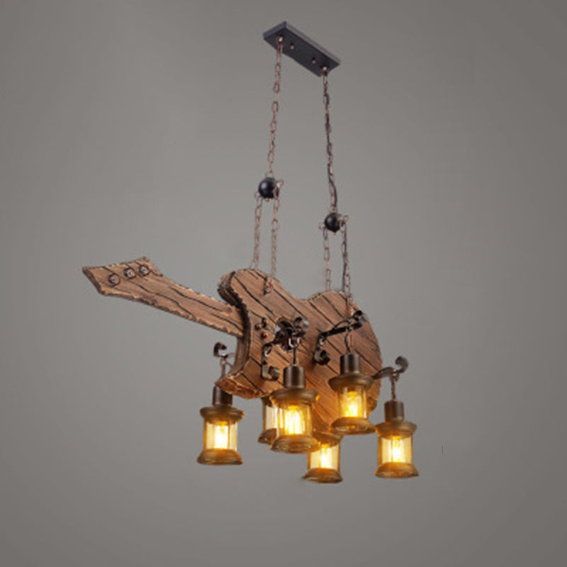 Nautical Style Lantern Chandelier Lamp Wooden Ceiling Pendant Light for Restaurant Wood Guitar Clearhalo 'Carpenter Chandeliers' 'Ceiling Lights' 'Chandeliers' 'Industrial Chandeliers' 'Industrial' 'Middle Century Chandeliers' 'Modern' 'Tiffany' Lighting' 2461870