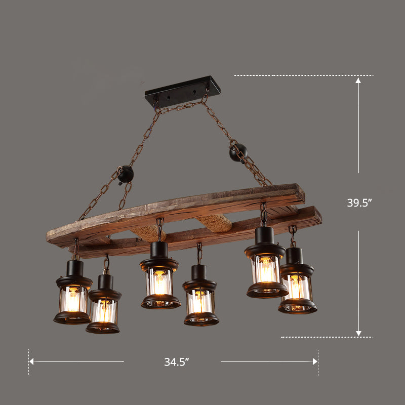 Nautical Style Lantern Chandelier Lamp Wooden Ceiling Pendant Light for Restaurant Clearhalo 'Carpenter Chandeliers' 'Ceiling Lights' 'Chandeliers' 'Industrial Chandeliers' 'Industrial' 'Middle Century Chandeliers' 'Modern' 'Tiffany' Lighting' 2461871