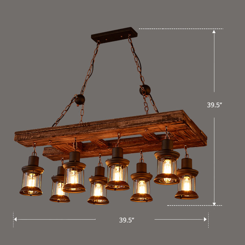 Nautical Style Lantern Chandelier Lamp Wooden Ceiling Pendant Light for Restaurant Clearhalo 'Carpenter Chandeliers' 'Ceiling Lights' 'Chandeliers' 'Industrial Chandeliers' 'Industrial' 'Middle Century Chandeliers' 'Modern' 'Tiffany' Lighting' 2461875