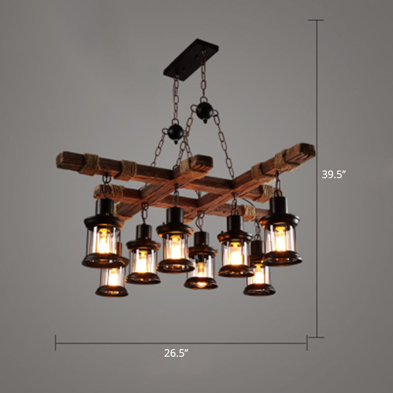 Nautical Style Lantern Chandelier Lamp Wooden Ceiling Pendant Light for Restaurant Clearhalo 'Carpenter Chandeliers' 'Ceiling Lights' 'Chandeliers' 'Industrial Chandeliers' 'Industrial' 'Middle Century Chandeliers' 'Modern' 'Tiffany' Lighting' 2461878