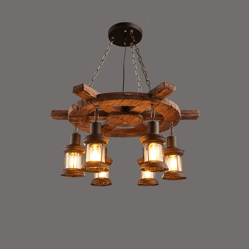 Nautical Style Lantern Chandelier Lamp Wooden Ceiling Pendant Light for Restaurant Wood Rudder Clearhalo 'Carpenter Chandeliers' 'Ceiling Lights' 'Chandeliers' 'Industrial Chandeliers' 'Industrial' 'Middle Century Chandeliers' 'Modern' 'Tiffany' Lighting' 2461879
