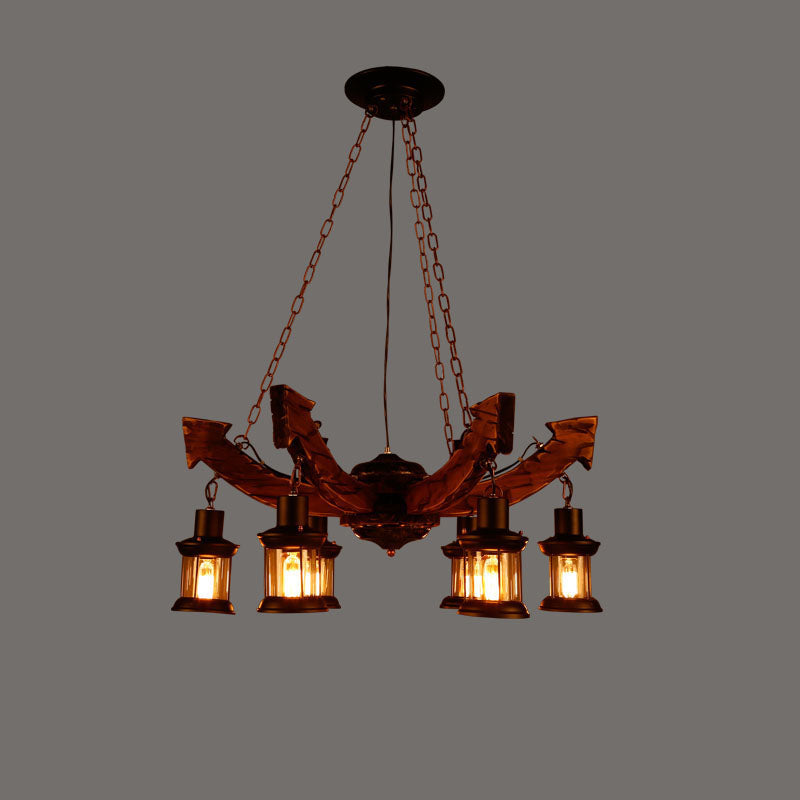 Nautical Style Lantern Chandelier Lamp Wooden Ceiling Pendant Light for Restaurant Wood Anchor Clearhalo 'Carpenter Chandeliers' 'Ceiling Lights' 'Chandeliers' 'Industrial Chandeliers' 'Industrial' 'Middle Century Chandeliers' 'Modern' 'Tiffany' Lighting' 2461882