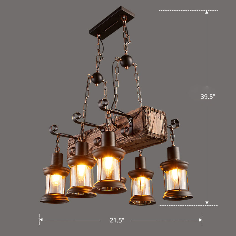 Nautical Style Lantern Chandelier Lamp Wooden Ceiling Pendant Light for Restaurant Clearhalo 'Carpenter Chandeliers' 'Ceiling Lights' 'Chandeliers' 'Industrial Chandeliers' 'Industrial' 'Middle Century Chandeliers' 'Modern' 'Tiffany' Lighting' 2461883