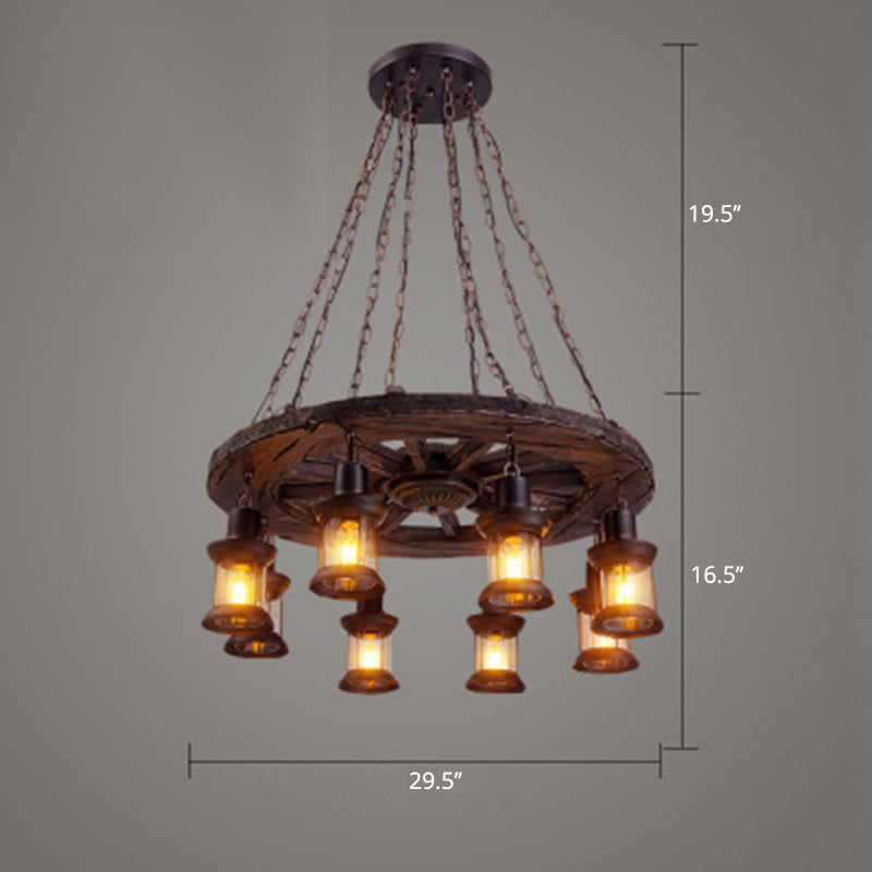Nautical Style Lantern Chandelier Lamp Wooden Ceiling Pendant Light for Restaurant Clearhalo 'Carpenter Chandeliers' 'Ceiling Lights' 'Chandeliers' 'Industrial Chandeliers' 'Industrial' 'Middle Century Chandeliers' 'Modern' 'Tiffany' Lighting' 2461884