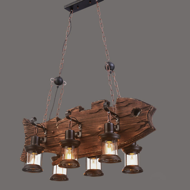Nautical Style Lantern Chandelier Lamp Wooden Ceiling Pendant Light for Restaurant Wood Fish Clearhalo 'Carpenter Chandeliers' 'Ceiling Lights' 'Chandeliers' 'Industrial Chandeliers' 'Industrial' 'Middle Century Chandeliers' 'Modern' 'Tiffany' Lighting' 2461888