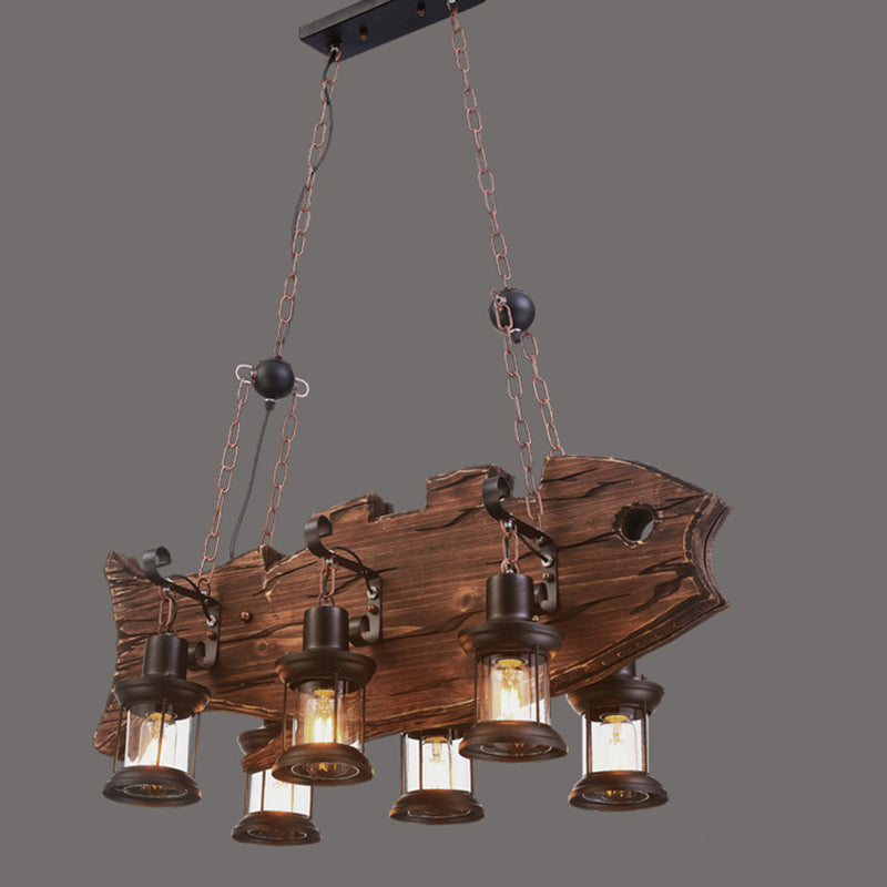 Nautical Style Lantern Chandelier Lamp Wooden Ceiling Pendant Light for Restaurant Wood Fish Clearhalo 'Carpenter Chandeliers' 'Ceiling Lights' 'Chandeliers' 'Industrial Chandeliers' 'Industrial' 'Middle Century Chandeliers' 'Modern' 'Tiffany' Lighting' 2461888