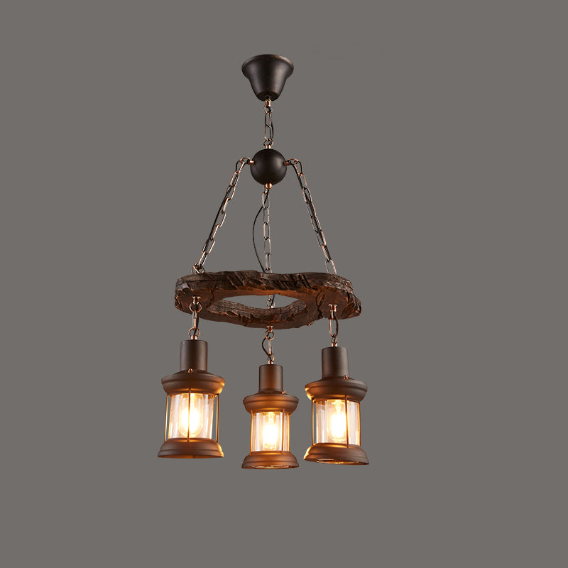 Nautical Style Lantern Chandelier Lamp Wooden Ceiling Pendant Light for Restaurant Wood Circline Clearhalo 'Carpenter Chandeliers' 'Ceiling Lights' 'Chandeliers' 'Industrial Chandeliers' 'Industrial' 'Middle Century Chandeliers' 'Modern' 'Tiffany' Lighting' 2461890