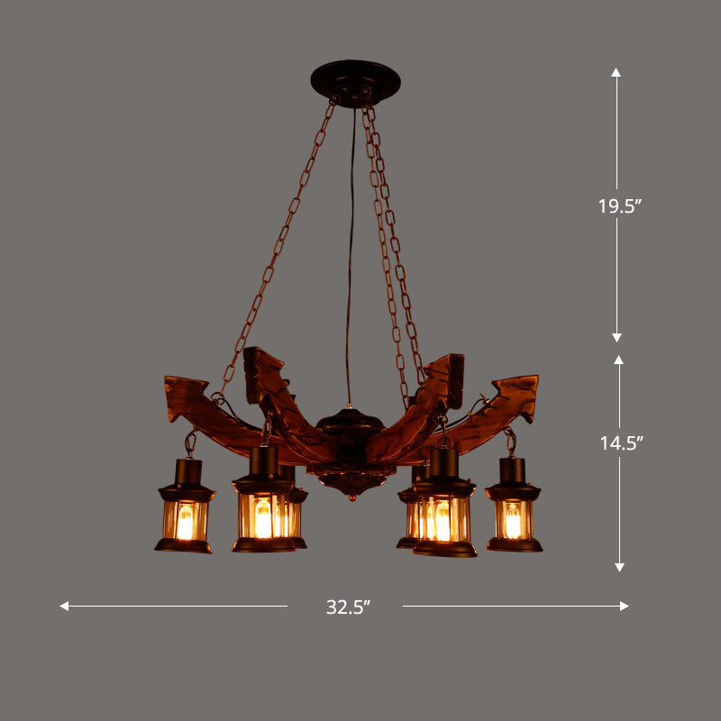 Nautical Style Lantern Chandelier Lamp Wooden Ceiling Pendant Light for Restaurant Clearhalo 'Carpenter Chandeliers' 'Ceiling Lights' 'Chandeliers' 'Industrial Chandeliers' 'Industrial' 'Middle Century Chandeliers' 'Modern' 'Tiffany' Lighting' 2461893