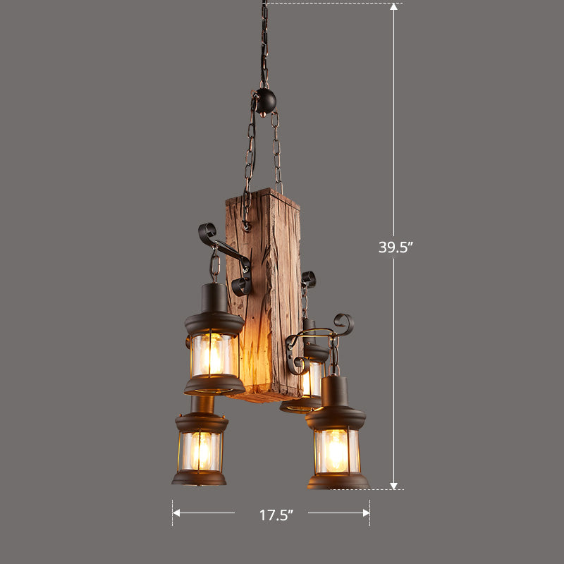 Nautical Style Lantern Chandelier Lamp Wooden Ceiling Pendant Light for Restaurant Clearhalo 'Carpenter Chandeliers' 'Ceiling Lights' 'Chandeliers' 'Industrial Chandeliers' 'Industrial' 'Middle Century Chandeliers' 'Modern' 'Tiffany' Lighting' 2461894