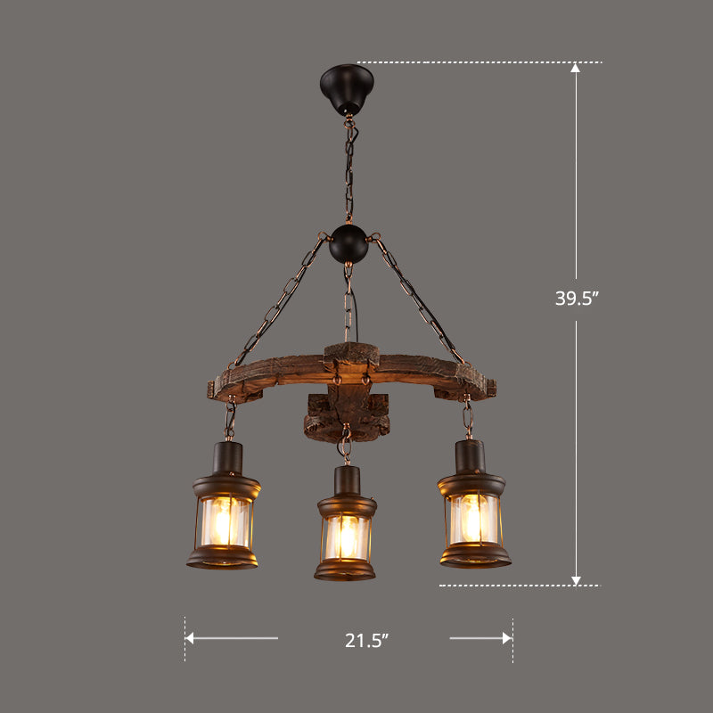 Nautical Style Lantern Chandelier Lamp Wooden Ceiling Pendant Light for Restaurant Clearhalo 'Carpenter Chandeliers' 'Ceiling Lights' 'Chandeliers' 'Industrial Chandeliers' 'Industrial' 'Middle Century Chandeliers' 'Modern' 'Tiffany' Lighting' 2461895