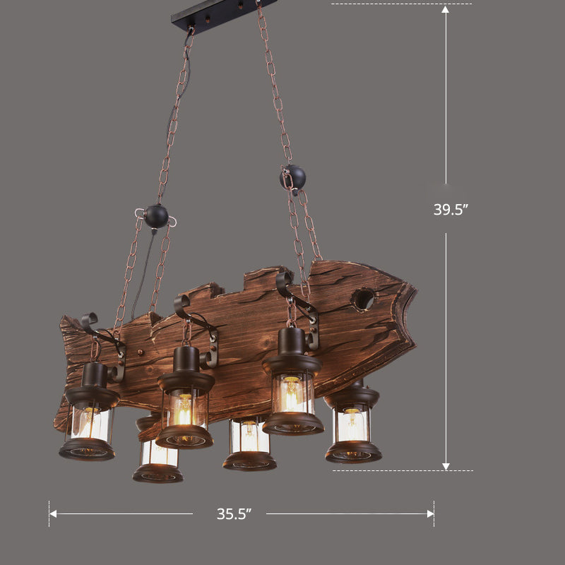 Nautical Style Lantern Chandelier Lamp Wooden Ceiling Pendant Light for Restaurant Clearhalo 'Carpenter Chandeliers' 'Ceiling Lights' 'Chandeliers' 'Industrial Chandeliers' 'Industrial' 'Middle Century Chandeliers' 'Modern' 'Tiffany' Lighting' 2461896
