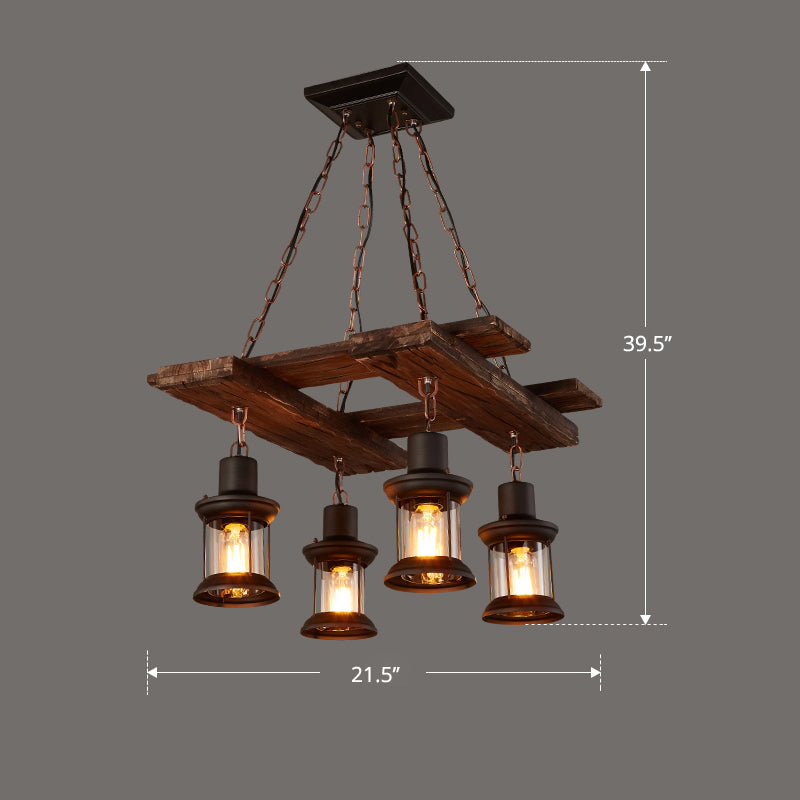 Nautical Style Lantern Chandelier Lamp Wooden Ceiling Pendant Light for Restaurant Clearhalo 'Carpenter Chandeliers' 'Ceiling Lights' 'Chandeliers' 'Industrial Chandeliers' 'Industrial' 'Middle Century Chandeliers' 'Modern' 'Tiffany' Lighting' 2461898