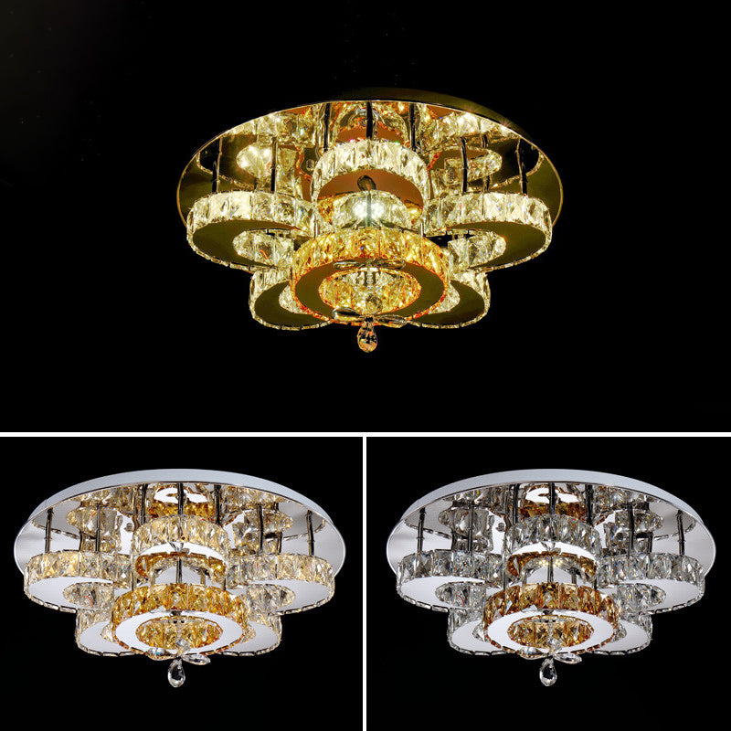 Clear Crystal Flower Ceiling Light Contemporary Chrome LED Flush Light Fixture for Living Room Clear 23.5" Flower Clearhalo 'Ceiling Lights' 'Close To Ceiling Lights' 'Close to ceiling' 'Flush mount' Lighting' 2461903