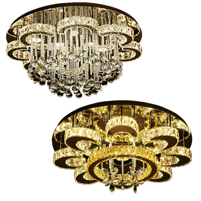 Clear Crystal Flower Ceiling Light Contemporary Chrome LED Flush Light Fixture for Living Room Clearhalo 'Ceiling Lights' 'Close To Ceiling Lights' 'Close to ceiling' 'Flush mount' Lighting' 2461908