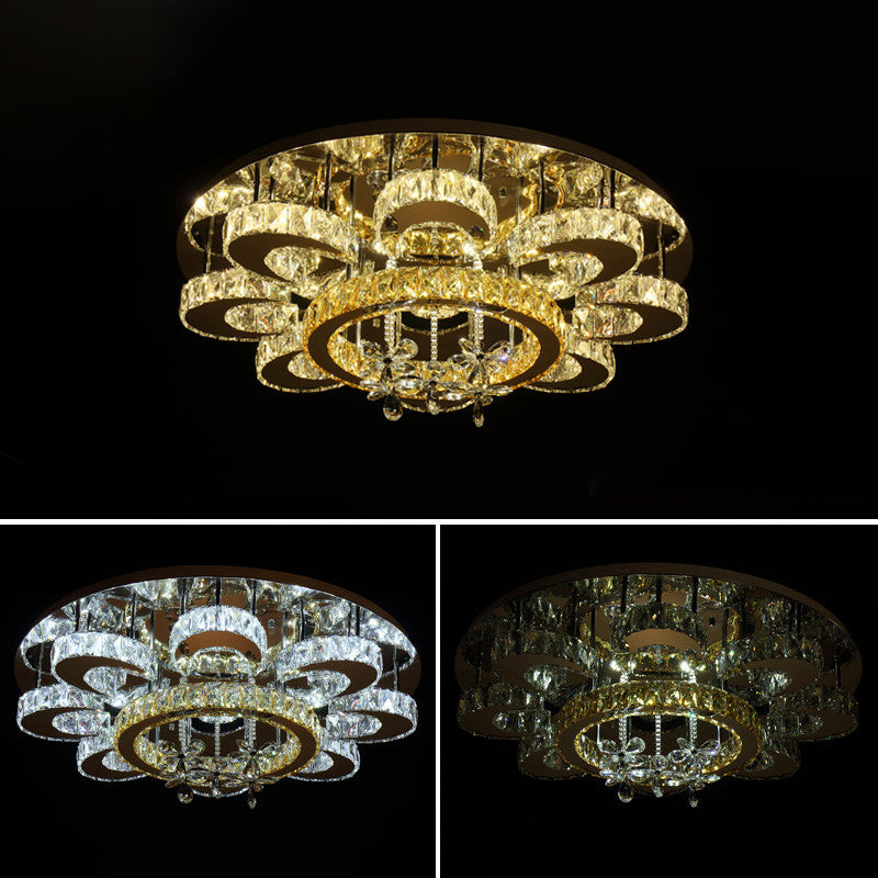 Clear Crystal Flower Ceiling Light Contemporary Chrome LED Flush Light Fixture for Living Room Clear 31.5" Flower Clearhalo 'Ceiling Lights' 'Close To Ceiling Lights' 'Close to ceiling' 'Flush mount' Lighting' 2461909