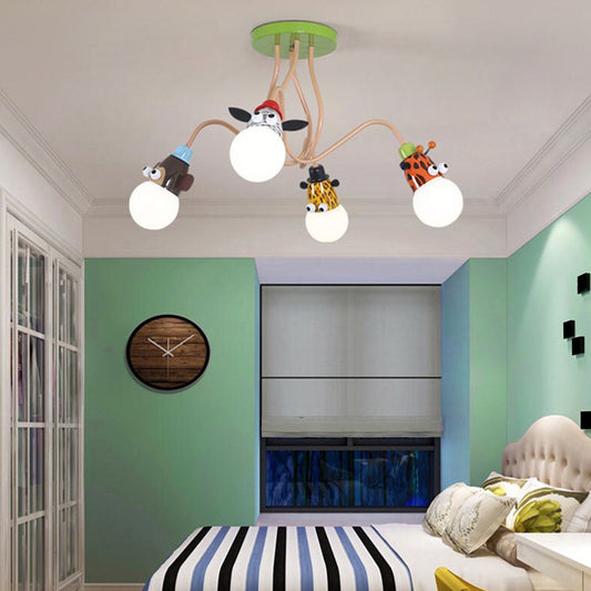 Exposed Bulb Flush Mount Fixture Cartoon Metal Orange Semi Flush Ceiling Light with Animal Decoration Clearhalo 'Ceiling Lights' 'Close To Ceiling Lights' 'Close to ceiling' 'Semi-flushmount' Lighting' 2461914
