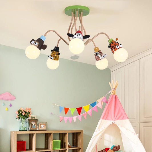 Exposed Bulb Flush Mount Fixture Cartoon Metal Orange Semi Flush Ceiling Light with Animal Decoration Clearhalo 'Ceiling Lights' 'Close To Ceiling Lights' 'Close to ceiling' 'Semi-flushmount' Lighting' 2461915