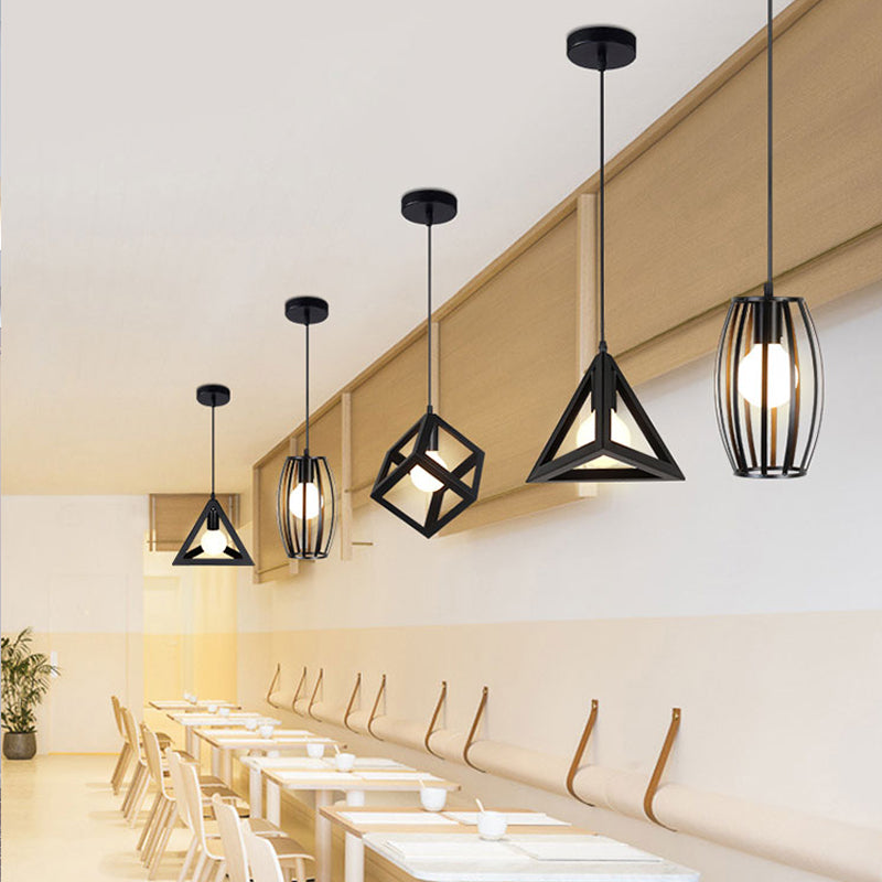 Black 1 Head Suspension Lamp Industrial Iron Geometric Cage Hanging Ceiling Light for Restaurant Clearhalo 'Art Deco Pendants' 'Black' 'Cast Iron' 'Ceiling Lights' 'Ceramic' 'Crystal' 'Industrial Pendants' 'Industrial' 'Metal' 'Middle Century Pendants' 'Pendant Lights' 'Pendants' 'Rustic Pendants' 'Tiffany' Lighting' 2461951