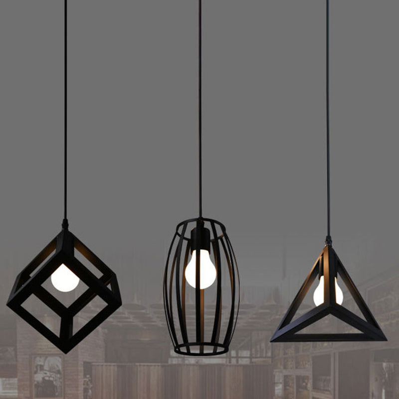 Black 1 Head Suspension Lamp Industrial Iron Geometric Cage Hanging Ceiling Light for Restaurant Clearhalo 'Art Deco Pendants' 'Black' 'Cast Iron' 'Ceiling Lights' 'Ceramic' 'Crystal' 'Industrial Pendants' 'Industrial' 'Metal' 'Middle Century Pendants' 'Pendant Lights' 'Pendants' 'Rustic Pendants' 'Tiffany' Lighting' 2461954