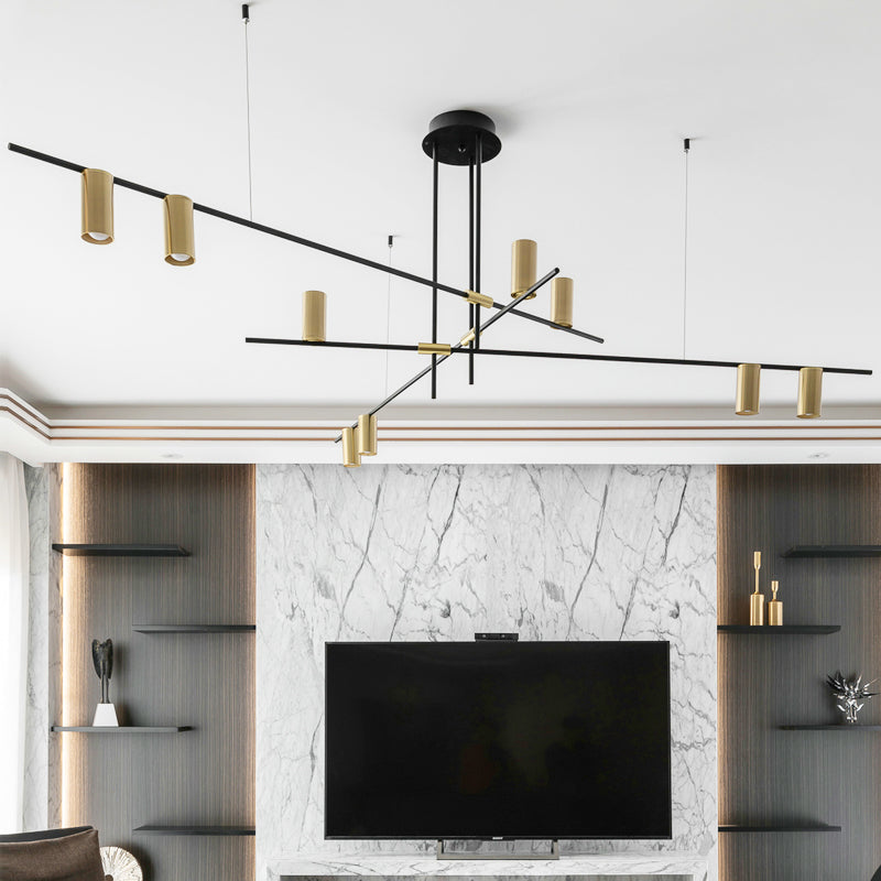 Postmodern Cross Arm Chandelier Metal Living Room Spotlight Hanging Light in Black and Gold Clearhalo 'Ceiling Lights' 'Chandeliers' 'Modern Chandeliers' 'Modern' Lighting' 2461964