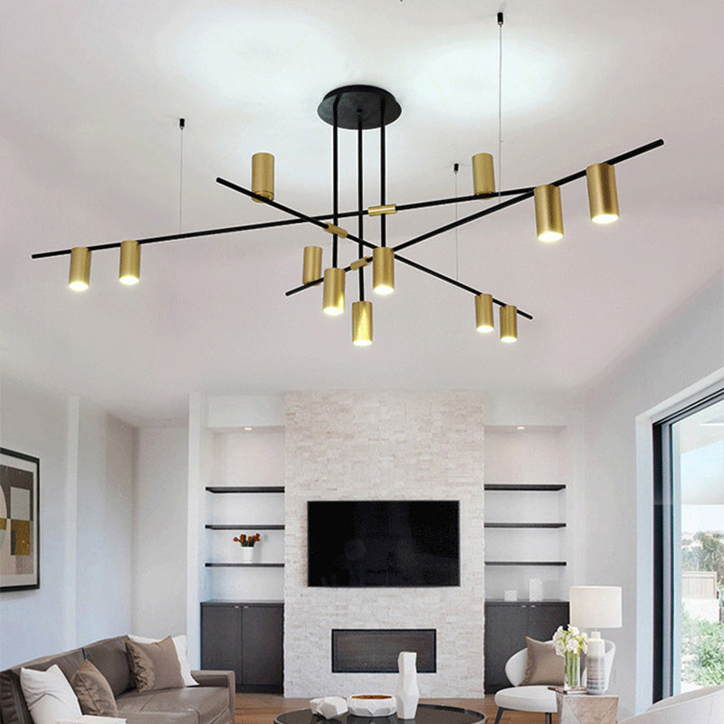 Postmodern Cross Arm Chandelier Metal Living Room Spotlight Hanging Light in Black and Gold Clearhalo 'Ceiling Lights' 'Chandeliers' 'Modern Chandeliers' 'Modern' Lighting' 2461966
