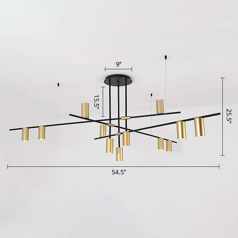 Postmodern Cross Arm Chandelier Metal Living Room Spotlight Hanging Light in Black and Gold Clearhalo 'Ceiling Lights' 'Chandeliers' 'Modern Chandeliers' 'Modern' Lighting' 2461968