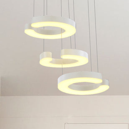 C-Shaped Hanging Light Kit Minimalist Metal LED White Ceiling Pendant Lamp in Warm/White Light with Round/Linear Canopy White Round Clearhalo 'Ceiling Lights' 'Modern Pendants' 'Modern' 'Pendant Lights' 'Pendants' Lighting' 246198