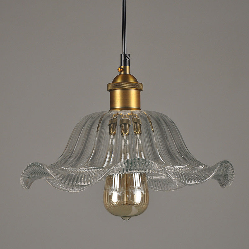 Clear Glass Flower Suspension Lamp Industrial 1 Bulb Dining Room Pendant Light Fixture Clear Clearhalo 'Ceiling Lights' 'Industrial Pendants' 'Industrial' 'Middle Century Pendants' 'Pendant Lights' 'Pendants' 'Tiffany' Lighting' 2462039