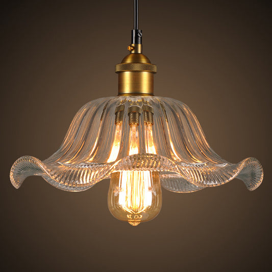 Clear Glass Flower Suspension Lamp Industrial 1 Bulb Dining Room Pendant Light Fixture Clearhalo 'Ceiling Lights' 'Industrial Pendants' 'Industrial' 'Middle Century Pendants' 'Pendant Lights' 'Pendants' 'Tiffany' Lighting' 2462040