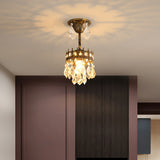 Vintage Crown Shaped Pendant Lighting Fixture Single-Bulb Metal Ceiling Light with Tapered Crystal Drops Gold 5.5" Clearhalo 'Ceiling Lights' 'Modern Pendants' 'Modern' 'Pendant Lights' 'Pendants' Lighting' 2462045