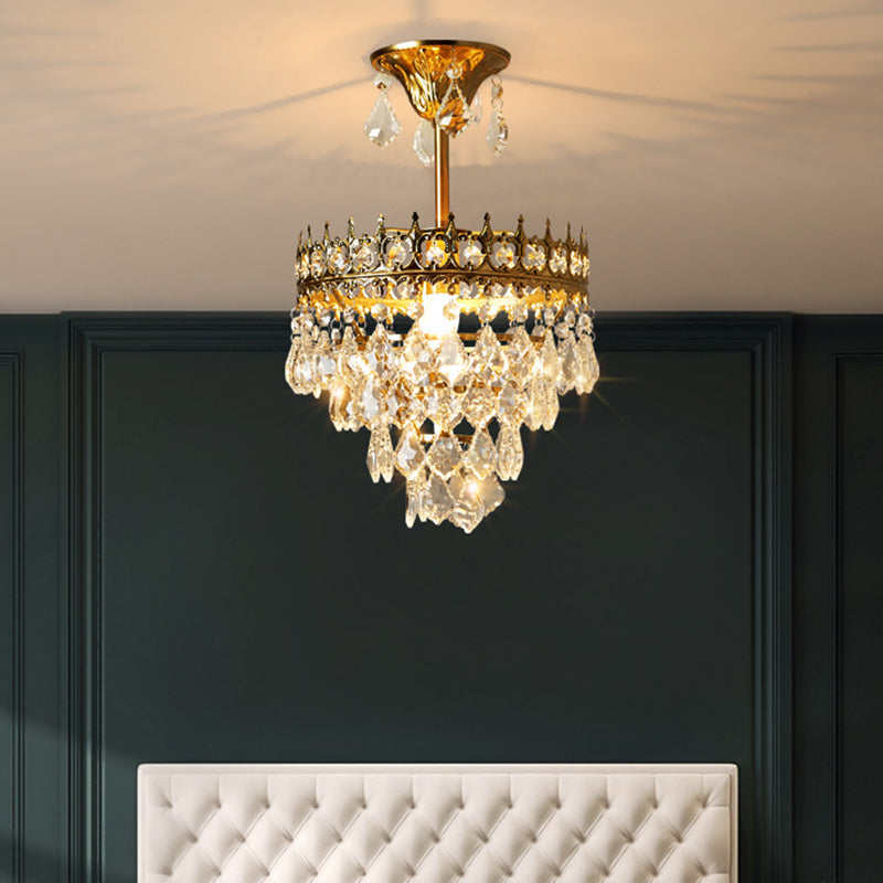 Vintage Crown Shaped Pendant Lighting Fixture Single-Bulb Metal Ceiling Light with Tapered Crystal Drops Clearhalo 'Ceiling Lights' 'Modern Pendants' 'Modern' 'Pendant Lights' 'Pendants' Lighting' 2462049