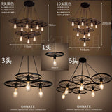 Black Wheel Chandelier Lighting Industrial Metal Living Room Hanging Light Fixture Black Clearhalo 'Cast Iron' 'Ceiling Lights' 'Chandeliers' 'Industrial Chandeliers' 'Industrial' 'Metal' 'Middle Century Chandeliers' 'Rustic Chandeliers' 'Tiffany' Lighting' 2462060