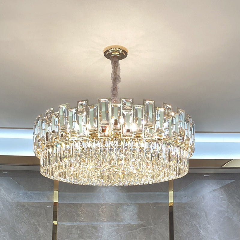Multi-Layer Round Pendant Chandelier Modern K9 Crystal Hanging Light for Living Room Gold 19.5" Clearhalo 'Ceiling Lights' 'Chandeliers' 'Modern Chandeliers' 'Modern' Lighting' 2462063