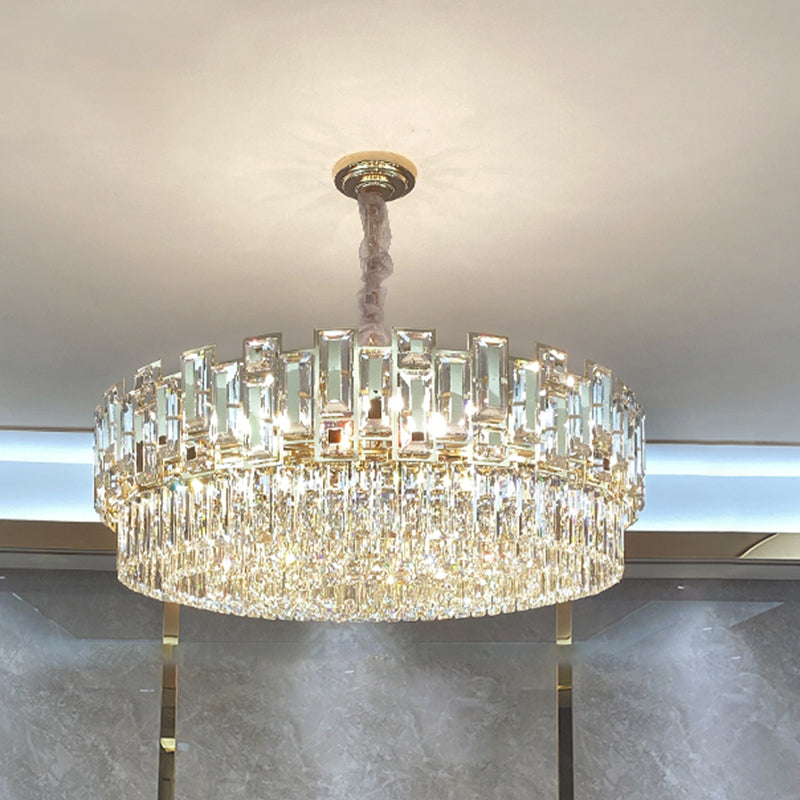 Multi-Layer Round Pendant Chandelier Modern K9 Crystal Hanging Light for Living Room Gold 23.5" Clearhalo 'Ceiling Lights' 'Chandeliers' 'Modern Chandeliers' 'Modern' Lighting' 2462064