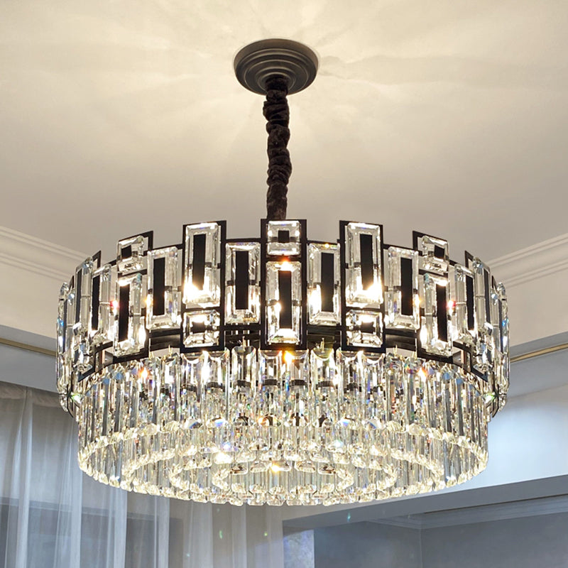 Multi-Layer Round Pendant Chandelier Modern K9 Crystal Hanging Light for Living Room Black 23.5" Clearhalo 'Ceiling Lights' 'Chandeliers' 'Modern Chandeliers' 'Modern' Lighting' 2462066