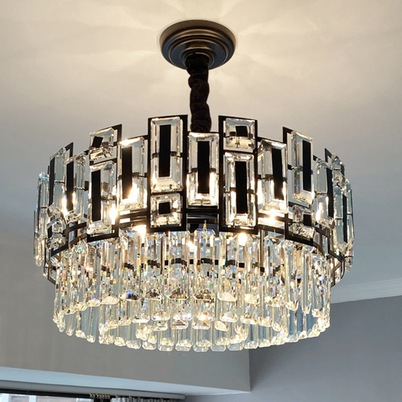 Multi-Layer Round Pendant Chandelier Modern K9 Crystal Hanging Light for Living Room Black 19.5" Clearhalo 'Ceiling Lights' 'Chandeliers' 'Modern Chandeliers' 'Modern' Lighting' 2462068
