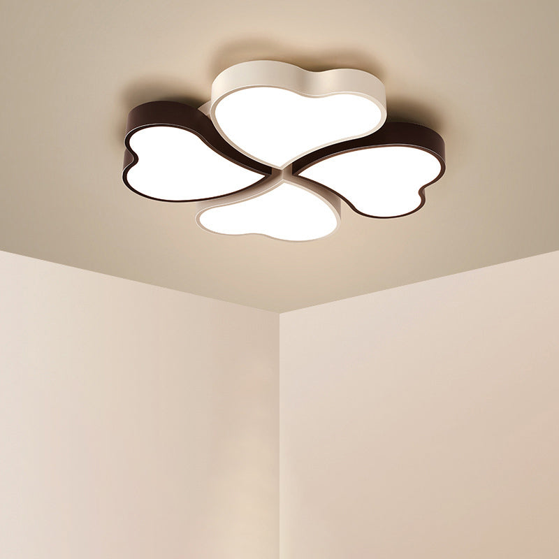 Clover Shaped Foyer LED Ceiling Lamp Acrylic Nordic Style Flush Mount Light Fixture - Black-White - Loving Heart - Clearhalo - 'Ceiling Lights' - 'Close To Ceiling Lights' - 'Close to ceiling' - 'Flush mount' - Lighting' - 2462080