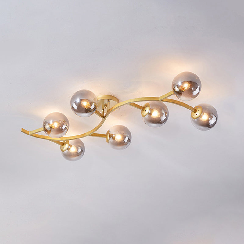 Branch Semi Flush Mount Lighting Postmodern Ball Glass Ceiling Light for Living Room 7 Gold Smoke Grey Clearhalo 'Ceiling Lights' 'Close To Ceiling Lights' 'Close to ceiling' 'Glass shade' 'Glass' 'Semi-flushmount' Lighting' 2462098
