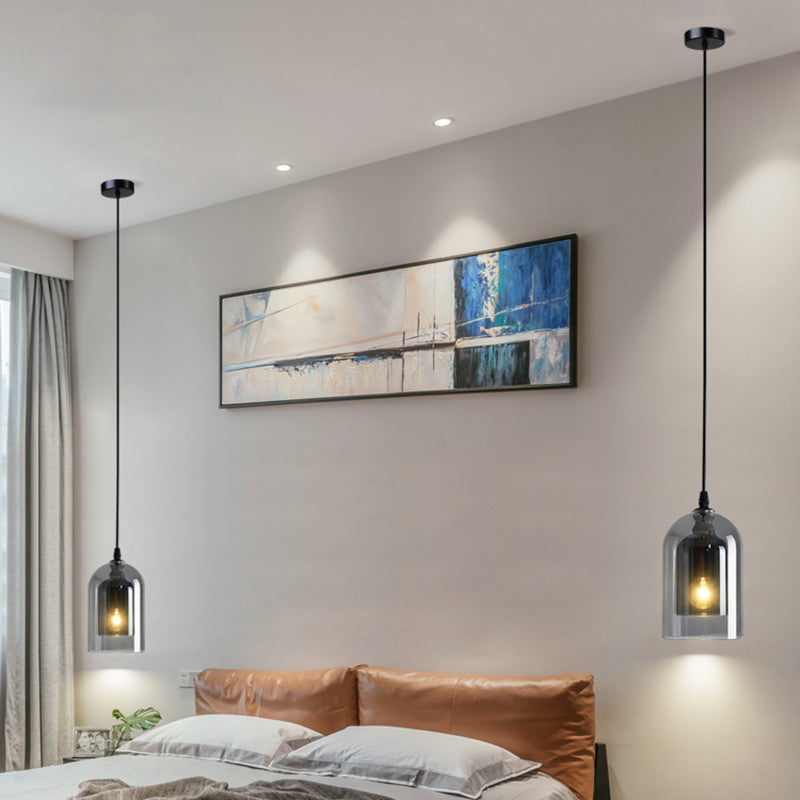 Dual Cloche Shaped Pendant Light Postmodern Blown Glass 1 Head Bedroom Suspension Light Clearhalo 'Ceiling Lights' 'Glass shade' 'Glass' 'Modern Pendants' 'Modern' 'Pendant Lights' 'Pendants' Lighting' 2462173