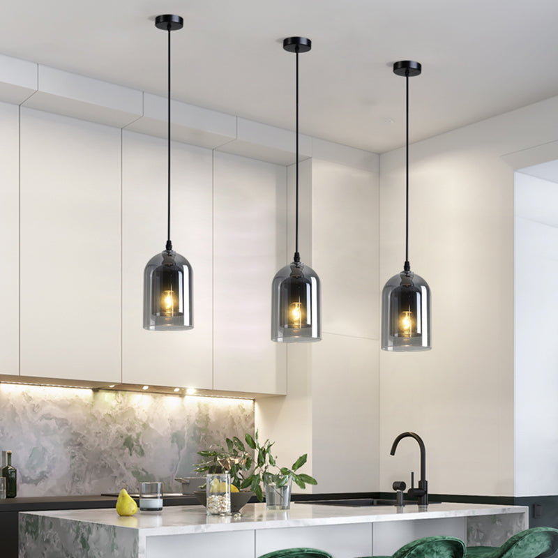 Dual Cloche Shaped Pendant Light Postmodern Blown Glass 1 Head Bedroom Suspension Light Clearhalo 'Ceiling Lights' 'Glass shade' 'Glass' 'Modern Pendants' 'Modern' 'Pendant Lights' 'Pendants' Lighting' 2462174