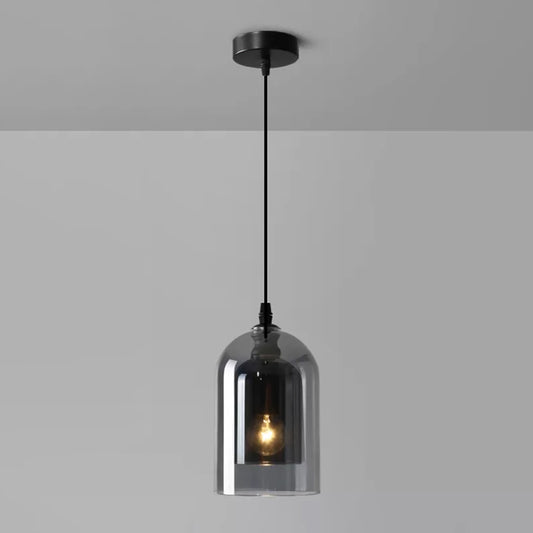 Dual Cloche Shaped Pendant Light Postmodern Blown Glass 1 Head Bedroom Suspension Light Smoke Gray Clearhalo 'Ceiling Lights' 'Glass shade' 'Glass' 'Modern Pendants' 'Modern' 'Pendant Lights' 'Pendants' Lighting' 2462175