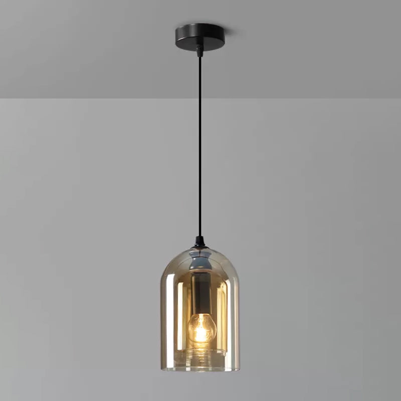Dual Cloche Shaped Pendant Light Postmodern Blown Glass 1 Head Bedroom Suspension Light Cognac Clearhalo 'Ceiling Lights' 'Glass shade' 'Glass' 'Modern Pendants' 'Modern' 'Pendant Lights' 'Pendants' Lighting' 2462176