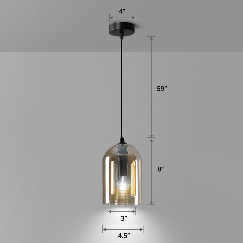 Dual Cloche Shaped Pendant Light Postmodern Blown Glass 1 Head Bedroom Suspension Light Clearhalo 'Ceiling Lights' 'Glass shade' 'Glass' 'Modern Pendants' 'Modern' 'Pendant Lights' 'Pendants' Lighting' 2462178