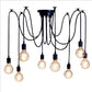 Industrial Exposed Bulb Swag Pendant Metallic Multi Light Chandelier in Black for Living Room 8 Black Clearhalo 'Ceiling Lights' 'Industrial Pendants' 'Industrial' 'Middle Century Pendants' 'Pendant Lights' 'Pendants' 'Tiffany' Lighting' 2462189