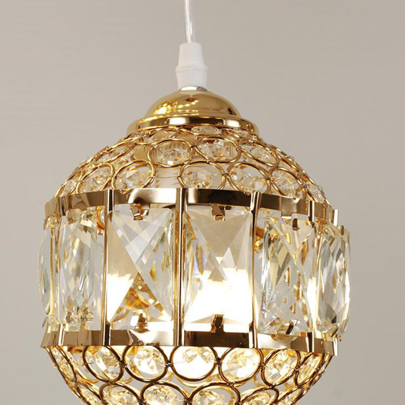 Crystal Encrusted Sphere Multi-Light Pendant Modern Style Ceiling Hanging Lantern in Gold for Staircase Clearhalo 'Ceiling Lights' 'Modern Pendants' 'Modern' 'Pendant Lights' 'Pendants' Lighting' 2462201