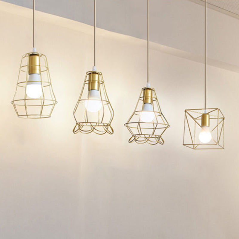 Metal Wire Cage Hanging Lamp Nordic Style Single Dining Room Ceiling Pendant Light in Gold Clearhalo 'Art Deco Pendants' 'Cast Iron' 'Ceiling Lights' 'Ceramic' 'Crystal' 'Industrial Pendants' 'Industrial' 'Metal' 'Middle Century Pendants' 'Pendant Lights' 'Pendants' 'Tiffany' Lighting' 2462218
