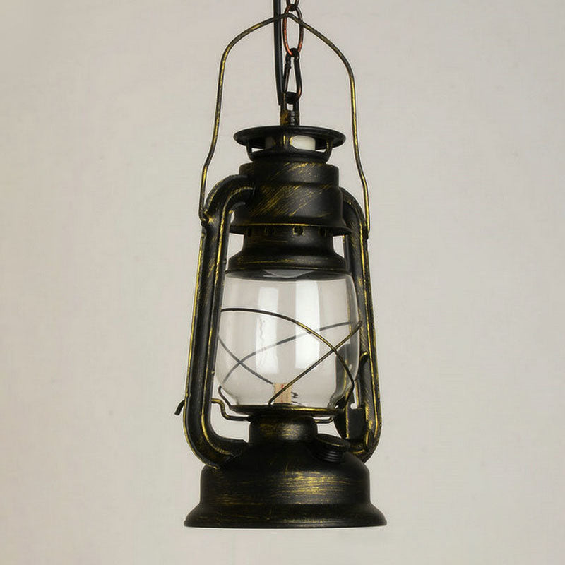 Nautical Kerosene Lantern Pendant Light Single-Bulb Clear Glass Hanging Lamp for Corridor Bronze Novelty Clearhalo 'Art Deco Pendants' 'Black' 'Cast Iron' 'Ceiling Lights' 'Ceramic' 'Crystal' 'Industrial Pendants' 'Industrial' 'Metal' 'Middle Century Pendants' 'Pendant Lights' 'Pendants' 'Rustic Pendants' 'Tiffany' Lighting' 2462244