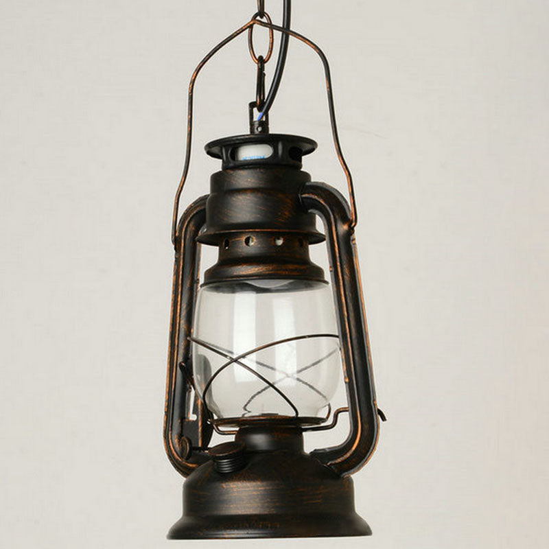 Nautical Kerosene Lantern Pendant Light Single-Bulb Clear Glass Hanging Lamp for Corridor Clearhalo 'Art Deco Pendants' 'Black' 'Cast Iron' 'Ceiling Lights' 'Ceramic' 'Crystal' 'Industrial Pendants' 'Industrial' 'Metal' 'Middle Century Pendants' 'Pendant Lights' 'Pendants' 'Rustic Pendants' 'Tiffany' Lighting' 2462248